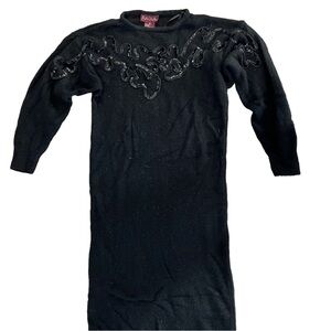 RAOUL Black Long Sleeve Pencil Sweater Dress w/ Black Sequin Detail Size Medium